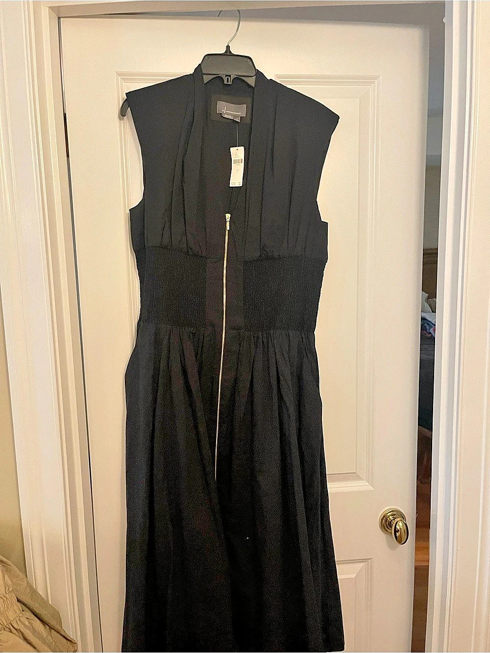 Anthropologie Tommy Cap-Sleeve Smocked Front-Zip Midi Shirt Dress Smocked